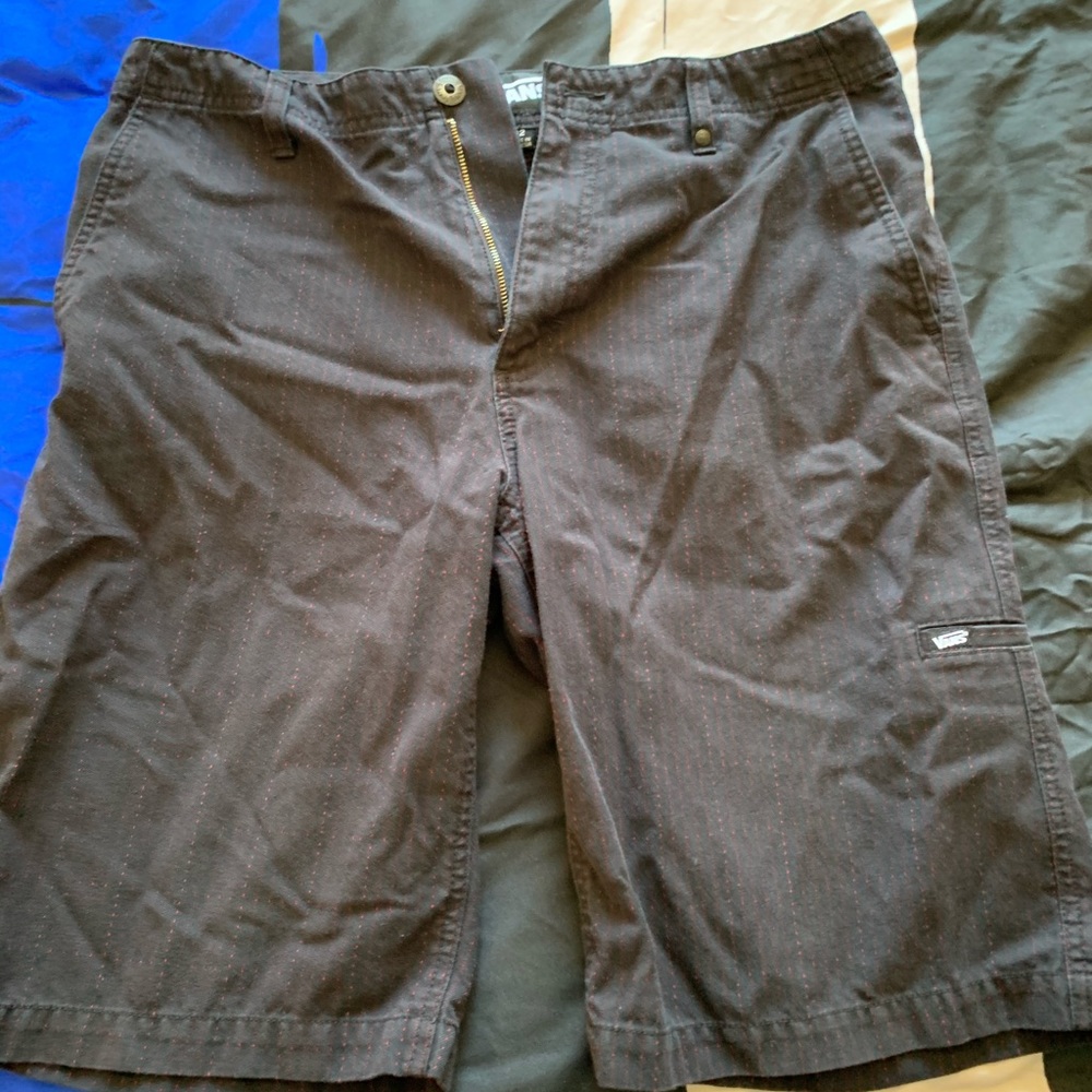 Pinstripe shorts.